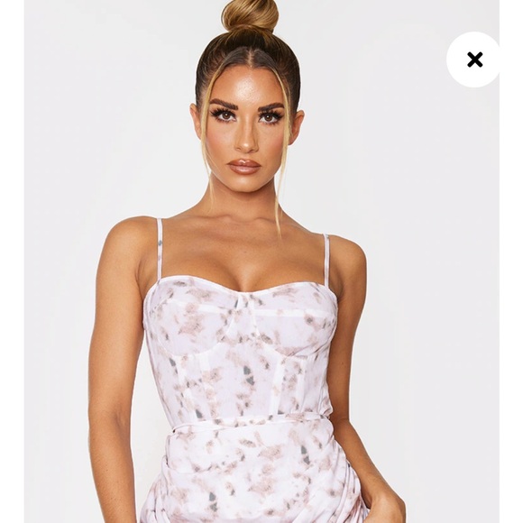 Light Pink Tie Dye Print Structured Corset Top & Ruched Side Midi Skirt SET - Picture 6 of 12